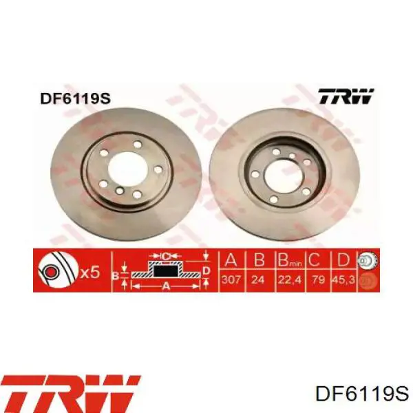Тормоз дисковый передний TRW DF6119S цена, от 61.90 USD
