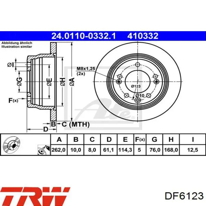 Задний тормозной диск TRW DF6123 цена, от 32.88 USD
