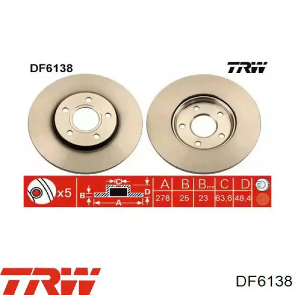 Тормоз дисковый передний TRW DF6138 цена, от 36.10 USD