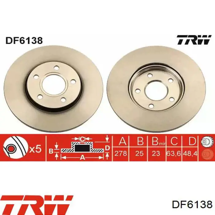 Диск гальмівний передній DF6138 TRW