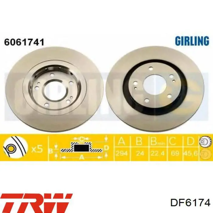 Тормоз дисковый передний TRW DF6174 цена, от 53.89 USD