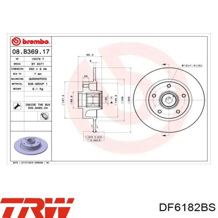 Тормозные диски DF6182BS TRW