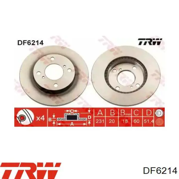 Тормоз дисковый передний TRW DF6214 цена, от 31.69 USD