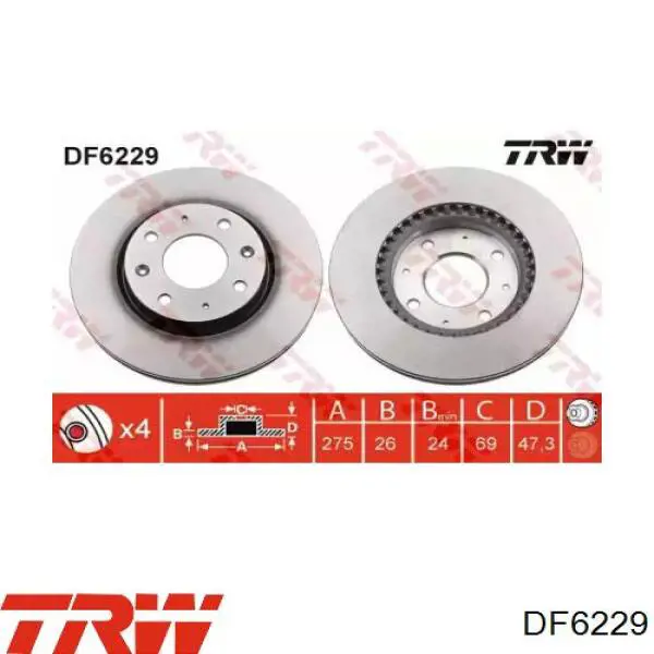 Тормоз дисковый передний TRW DF6229 цена, от 44.71 USD