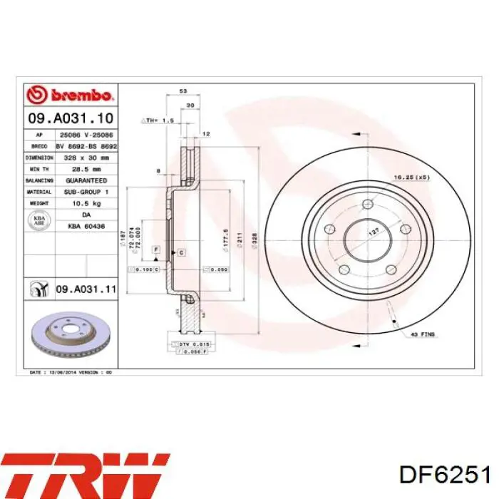Купить DF6251 TRW Ротор тормозной