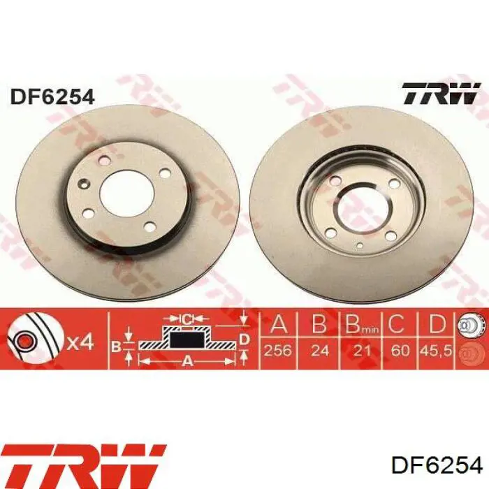 DF6254 TRW диск тормозной передний