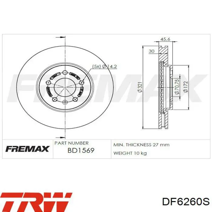 Передние тормозные диски DF6260S TRW