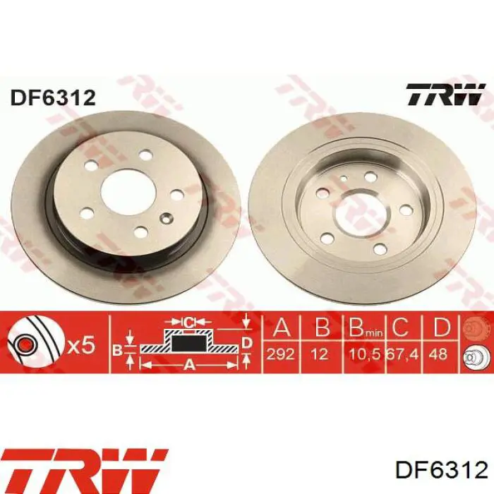 DF6312 TRW disco do freio traseiro