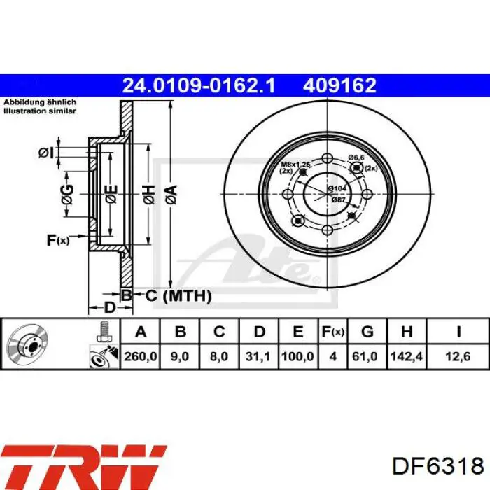 Задний тормозной диск TRW DF6318 цена, от 31.69 USD