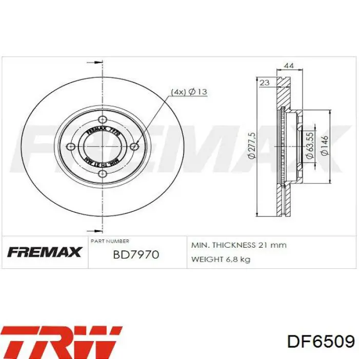 Тормоз дисковый передний TRW DF6509 цена, от 61.64 USD