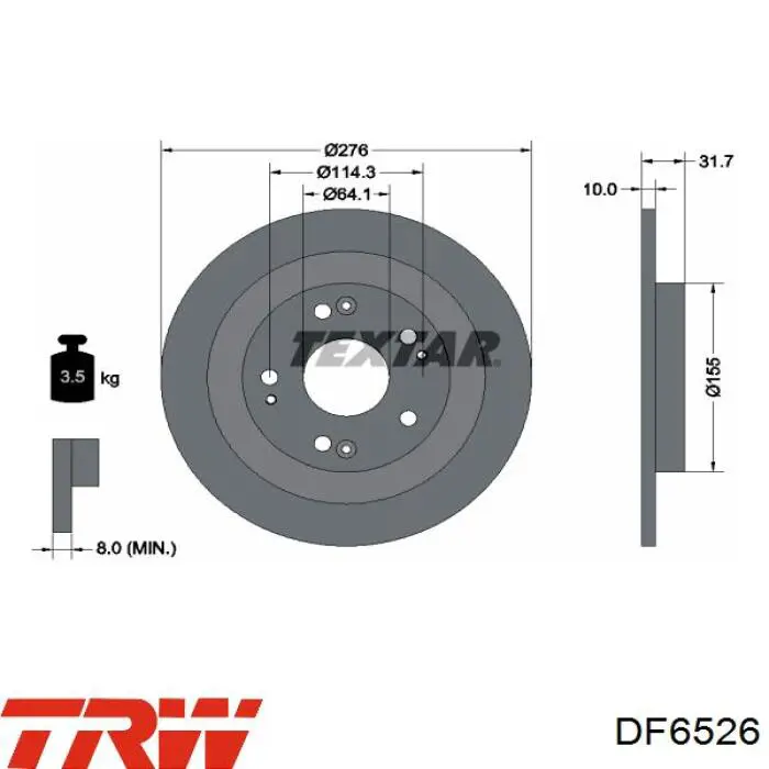 Задний тормозной диск TRW DF6526 цена, от 38.76 USD