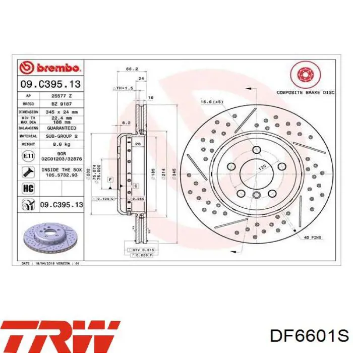 Задний дисковый тормоз TRW DF6601S