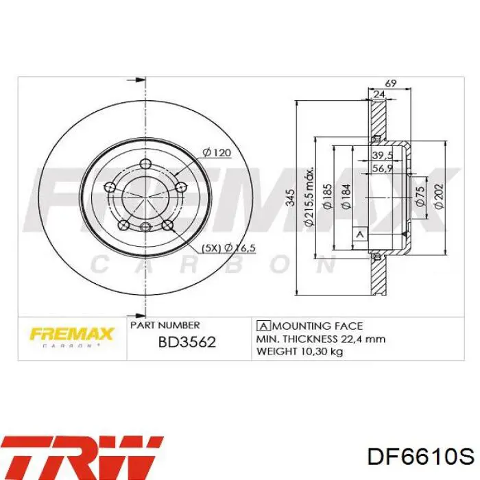 Задний тормозной диск TRW DF6610S цена, от 171.88 USD