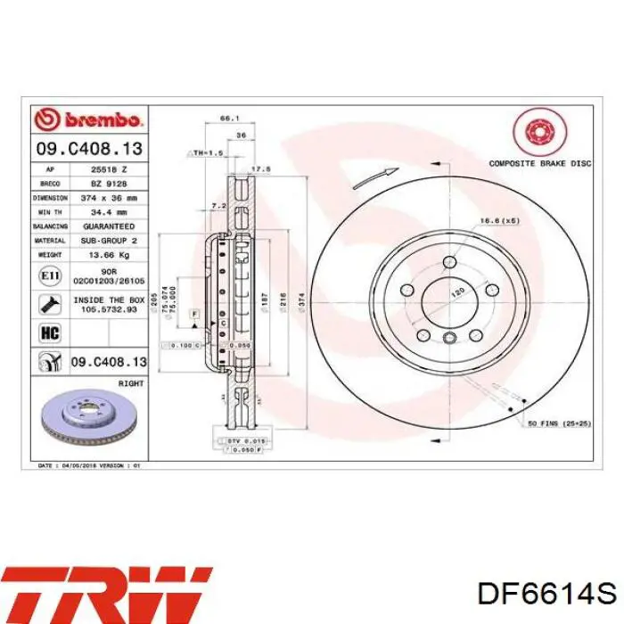 Передний тормозной диск Jurid/Bendix 563284JC1