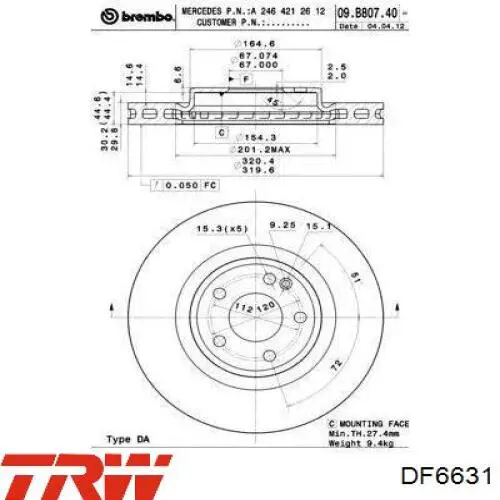 Купить DF6631 TRW Ротор тормозной