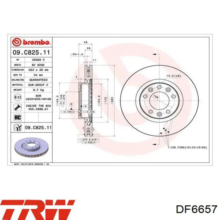 DF6657 TRW диск тормозной передний