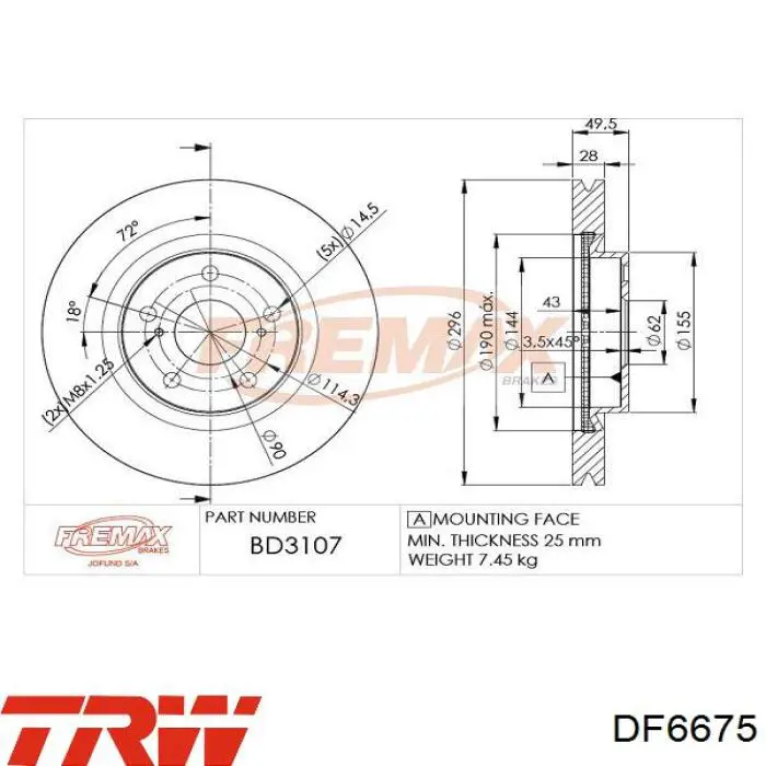 Купить DF6675 TRW Ротор тормозной
