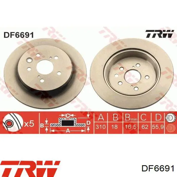 DF6691 TRW disco do freio traseiro