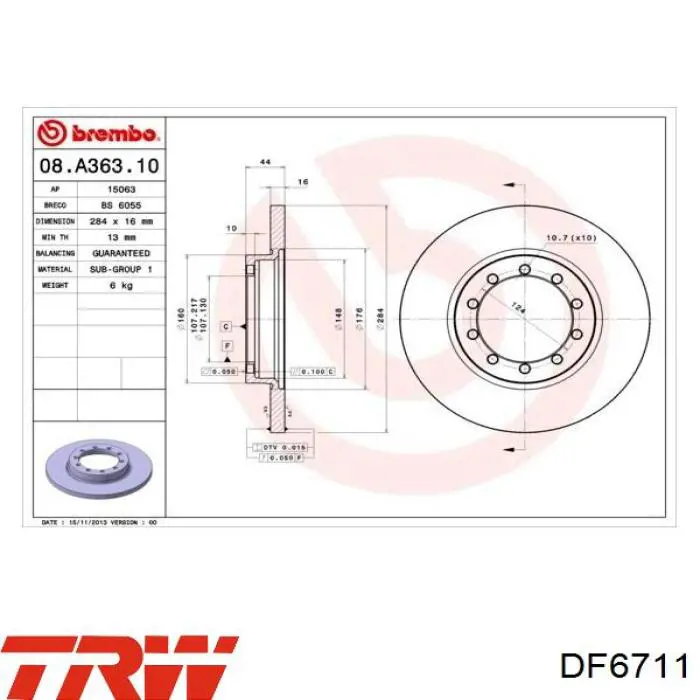 Задний тормозной диск TRW DF6711 цена, от 35.56 USD