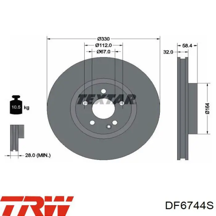 Передние тормозные диски DF6744S TRW