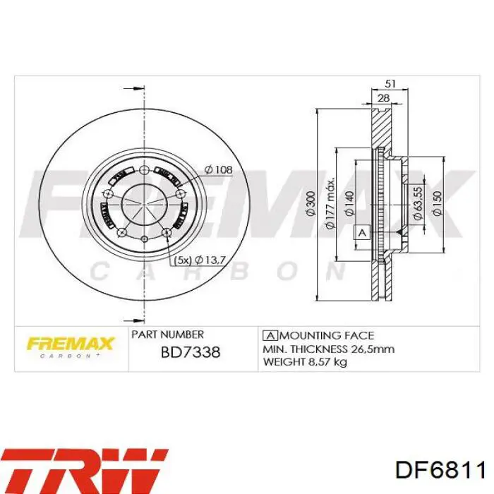 Передние тормозные диски BRRF396 Ford