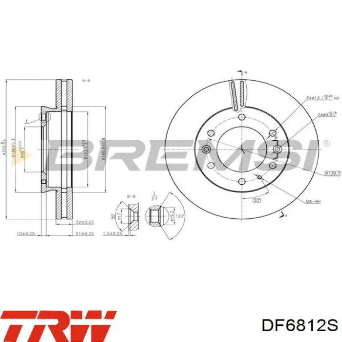 Тормоз дисковый передний TRW DF6812S цена, от 74.09 USD