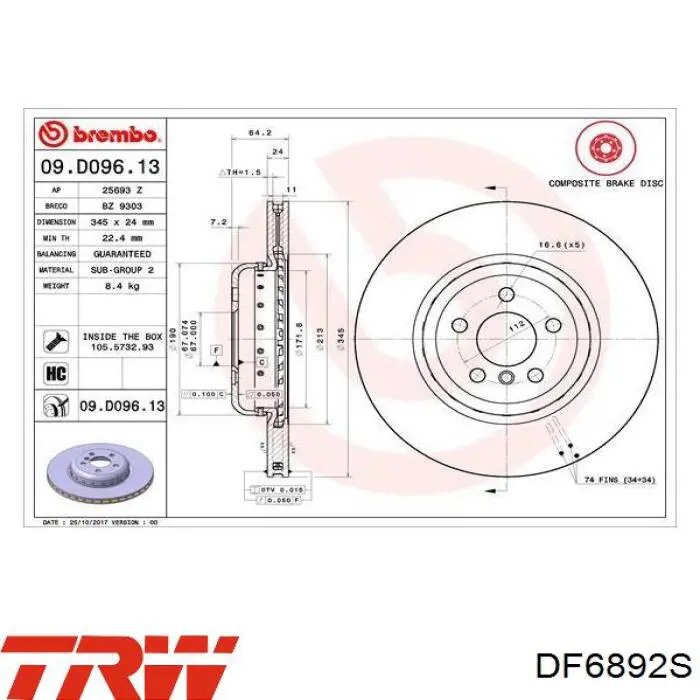 DF6892S TRW Дисковый тормоз