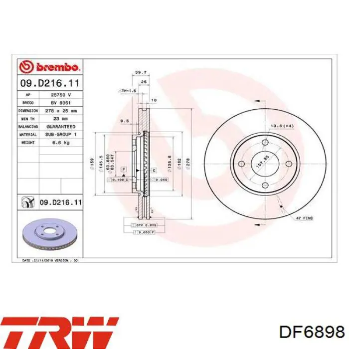 Купить DF6898 TRW Ротор тормозной