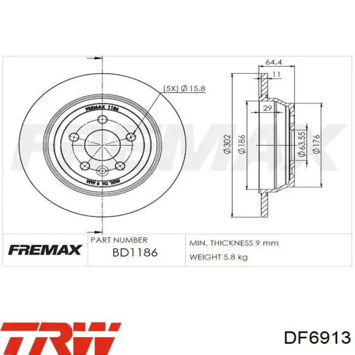 Задний тормозной диск TRW DF6913 цена, от 40.54 USD