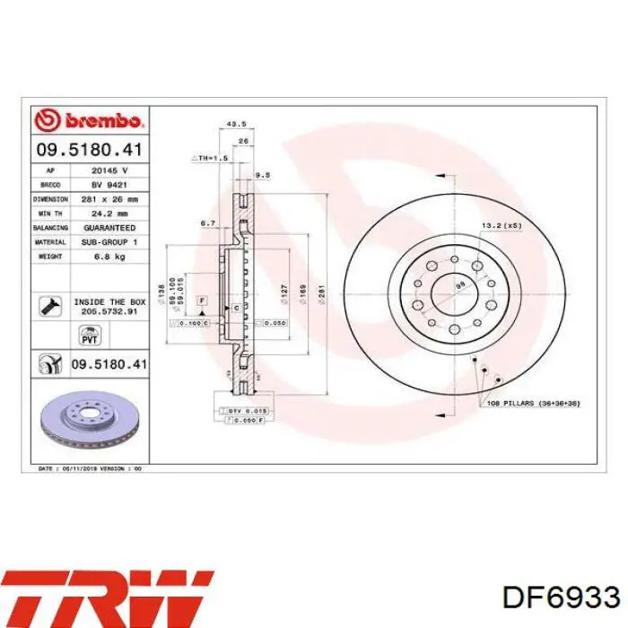 Купить DF6933 TRW Ротор тормозной