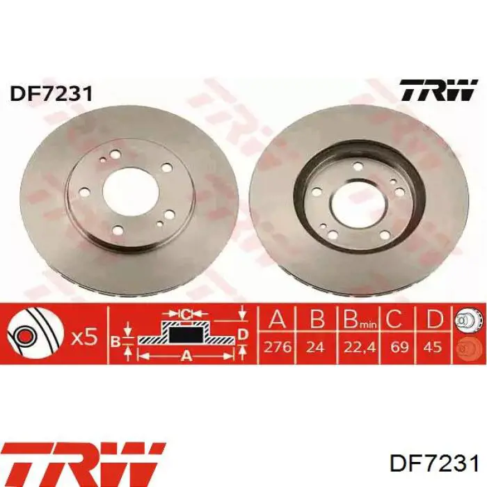 DF7231 TRW диск тормозной передний