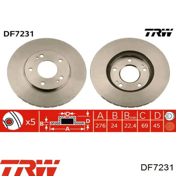 Диск гальмівний передній DF7231 TRW