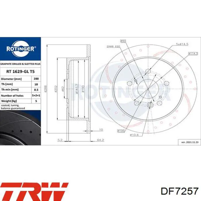 Задний тормозной диск TRW DF7257 цена, от 39.40 USD