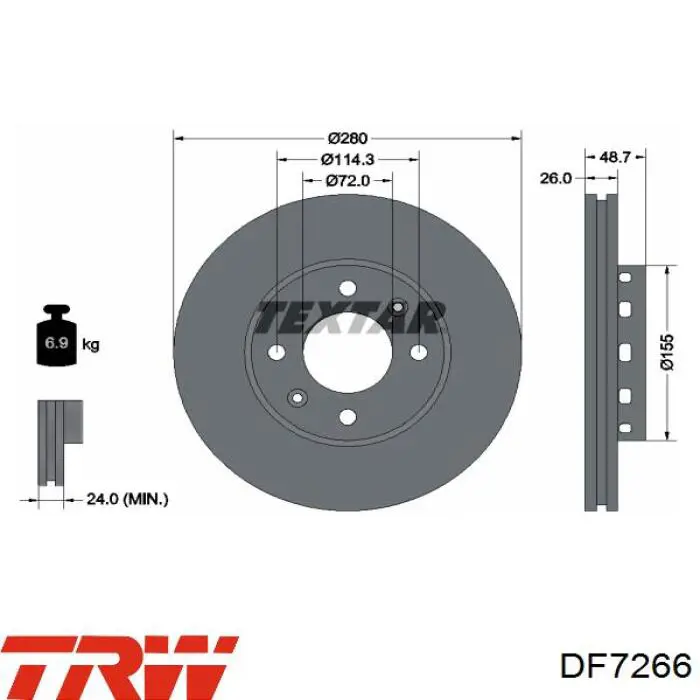 Тормоз дисковый передний TRW DF7266 цена, от 40.06 USD