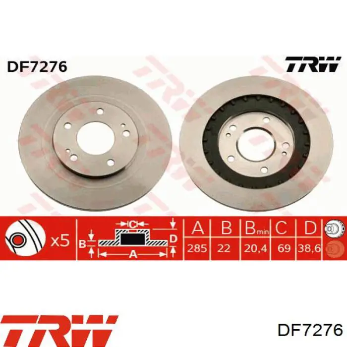 Передние тормозные диски DF7276 TRW