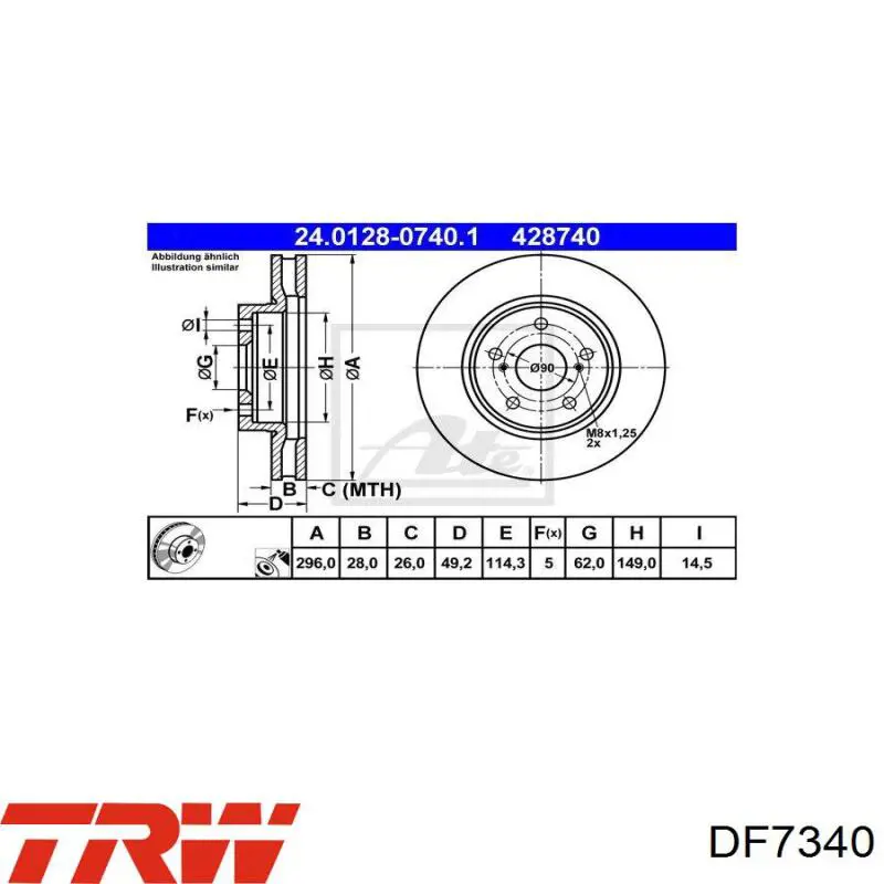 Передние тормозные диски DF7340 TRW