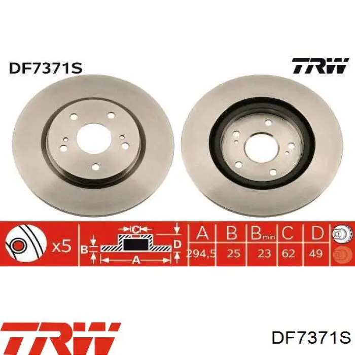 Freno de disco delantero DF7371S TRW