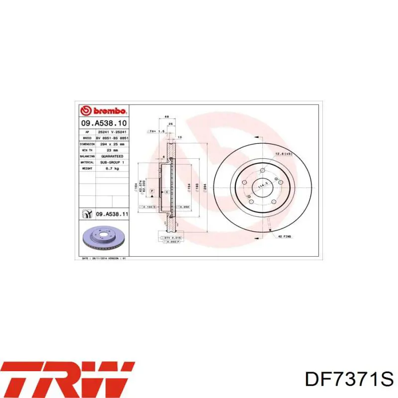 Передний тормозной диск TRW DF7371S