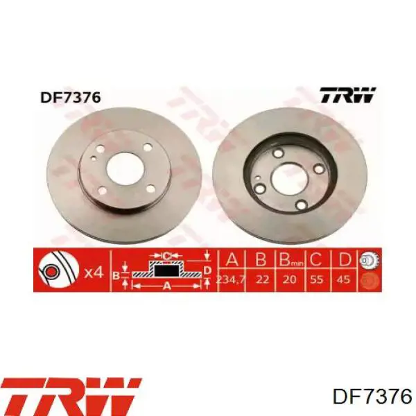 Передние тормозные диски DF7376 TRW