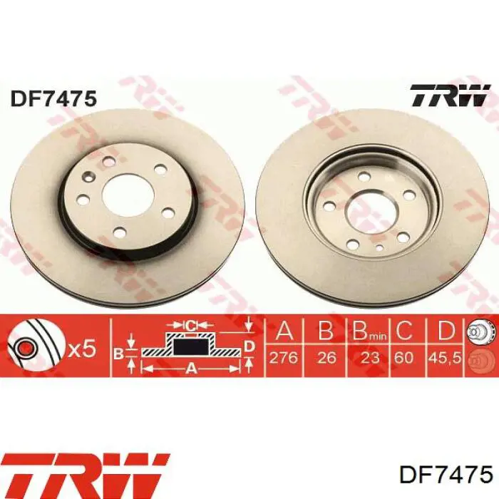 Передние тормозные диски DF7475 TRW