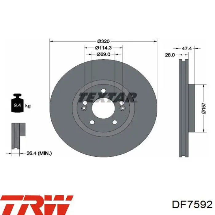 Freno de disco delantero DF7592 TRW