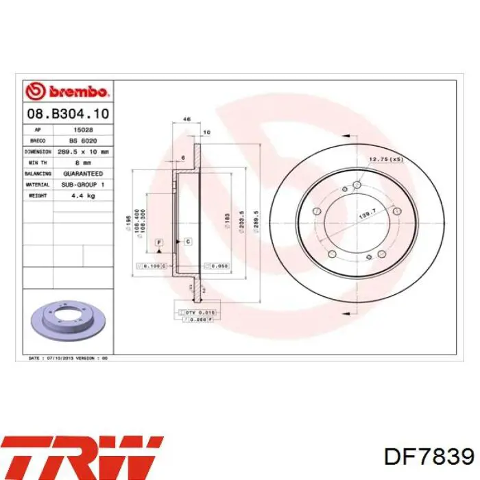 Купить DF7839 TRW Ротор тормозной