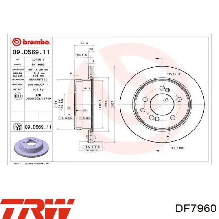 Тормозные диски DF7960 TRW