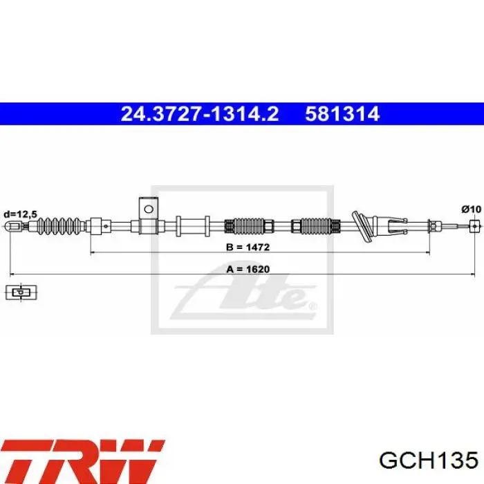 Задний правый трос ручника GCH135 TRW