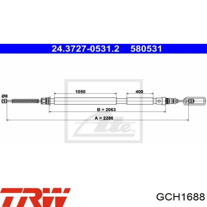 Задний правый трос ручника GCH1688 TRW