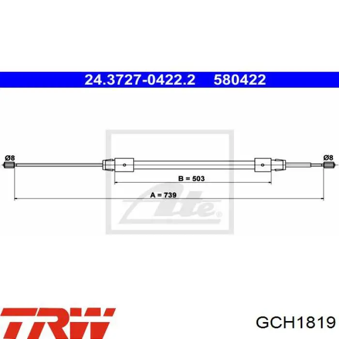 Задний правый трос ручника GCH1819 TRW