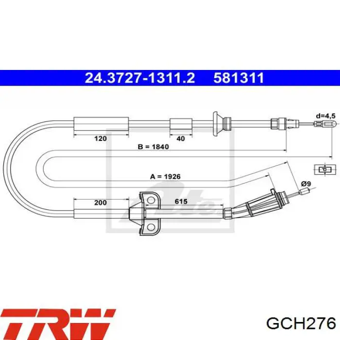 Задний трос ручника GCH276 TRW