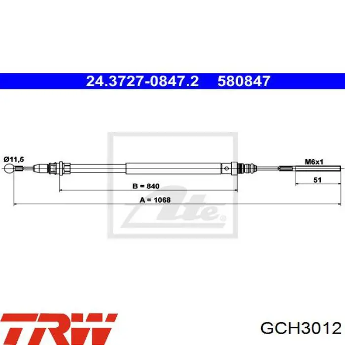 Трос ручника GCH3012 TRW