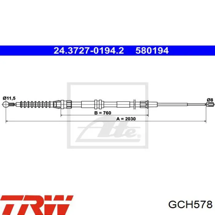 GCH578 TRW трос ручного тормоза задний правый/левый