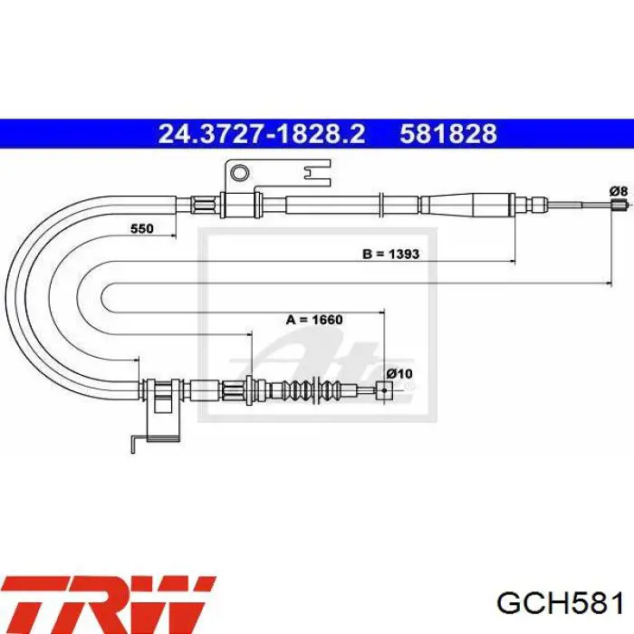 Задний правый трос ручника GCH581 TRW